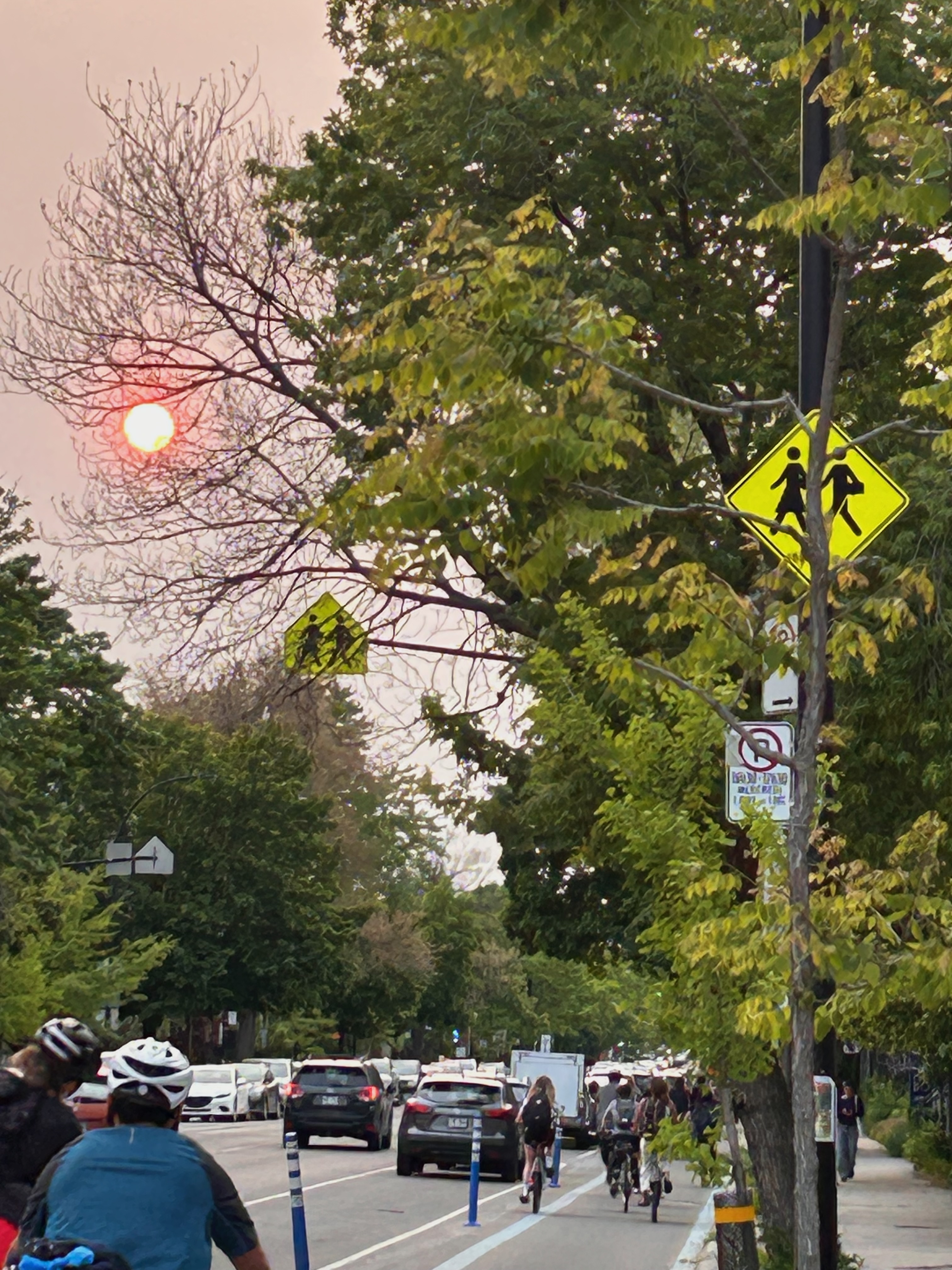 Sunset and cyclists in Montreal